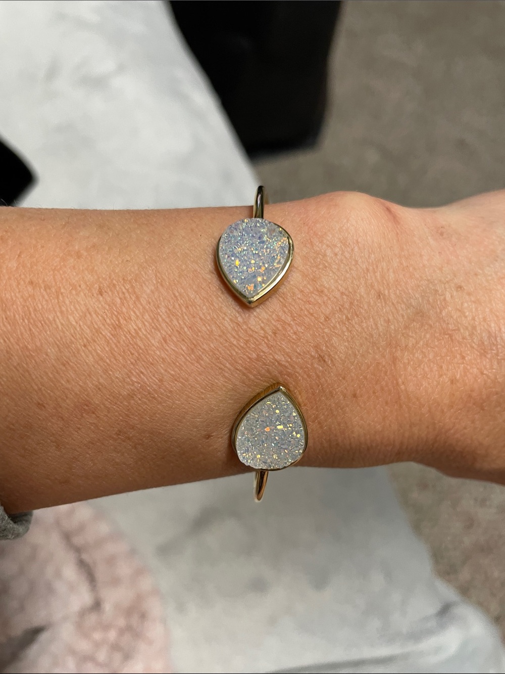 Gold-Tone Open Cuff Bracelet with White Druzy Teardrops